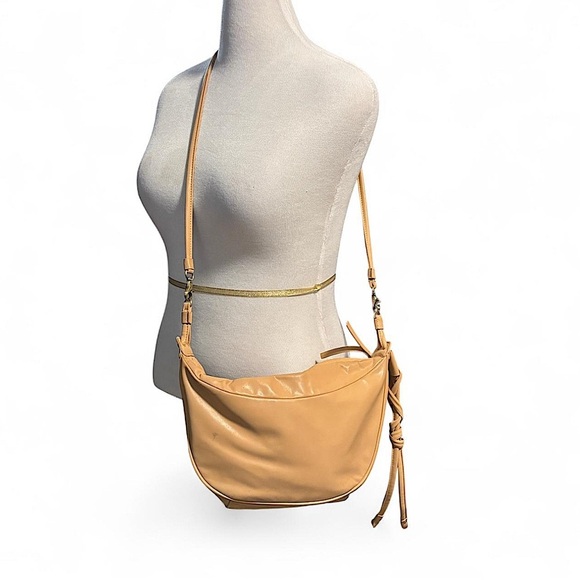 Anthropologie Tan Faux Leather Shoulder Bag Slouchy Hobo Boho Minimal Knot Strap - Picture 7 of 7